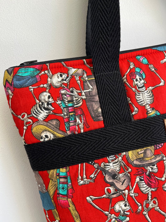 Detalle esquina del bolso donde se ve la cremallera y las asas mas de cerca.