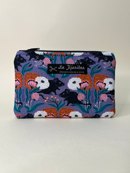 Monedero grande ratitas en flor